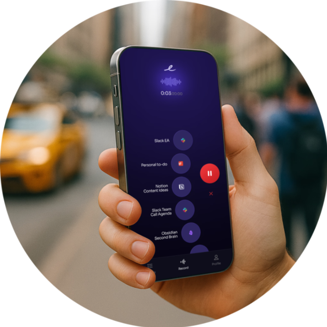 Epiphany app showing voice capture for teams