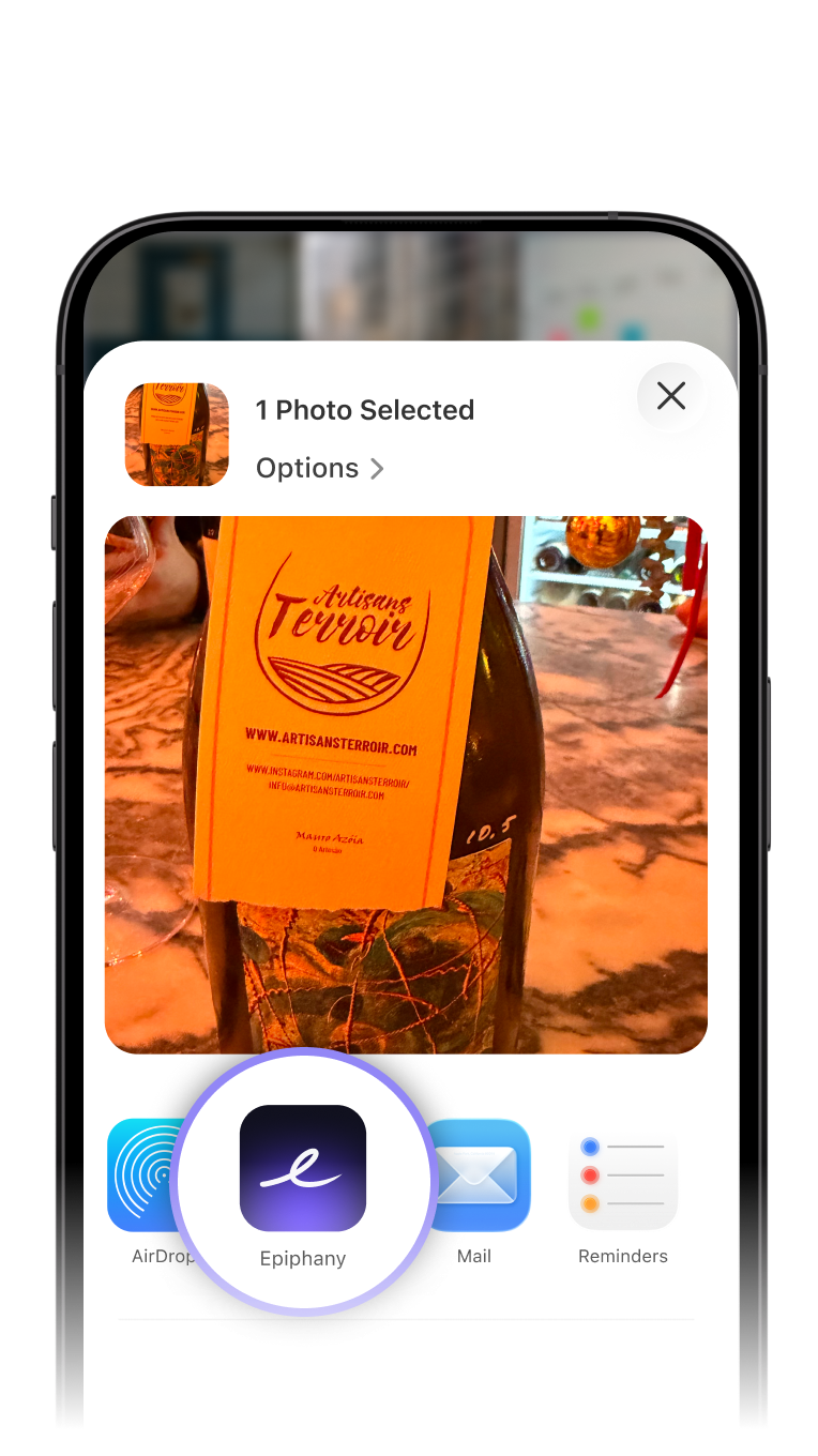 Sharing a photo from the iOS share sheet to the Epiphany app